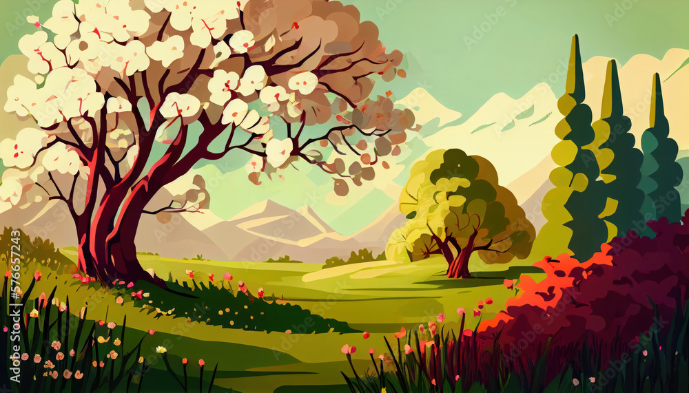 Fototapeta premium Summer nature landscape. Spring summer autumn season. Beautiful landscape of nature. generative ai