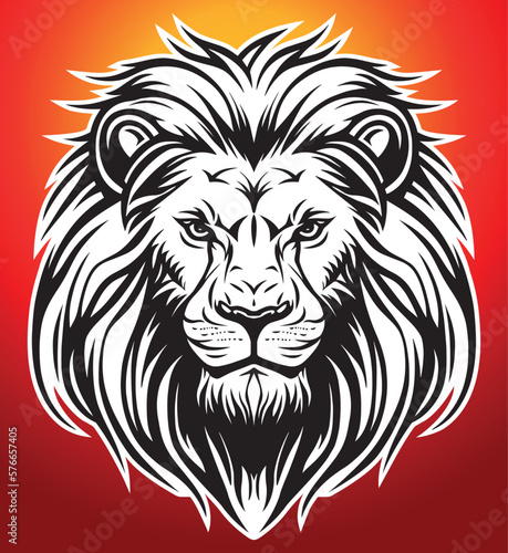 Lion face front view vector art image logo template  sticker and tattoo design on dark background.