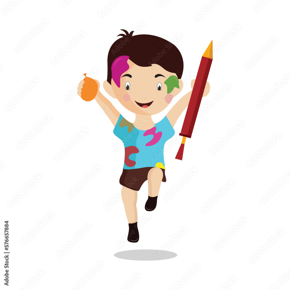 happy Holi. Cartoon Young boy Playing Holi vector illustration design. happy Holi. Cartoon Young boy Playing Holi vector illustration design.