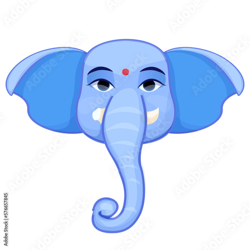Little cute Ganesh, religious traditional god elephant blue color in cartoon character isolated on white background.