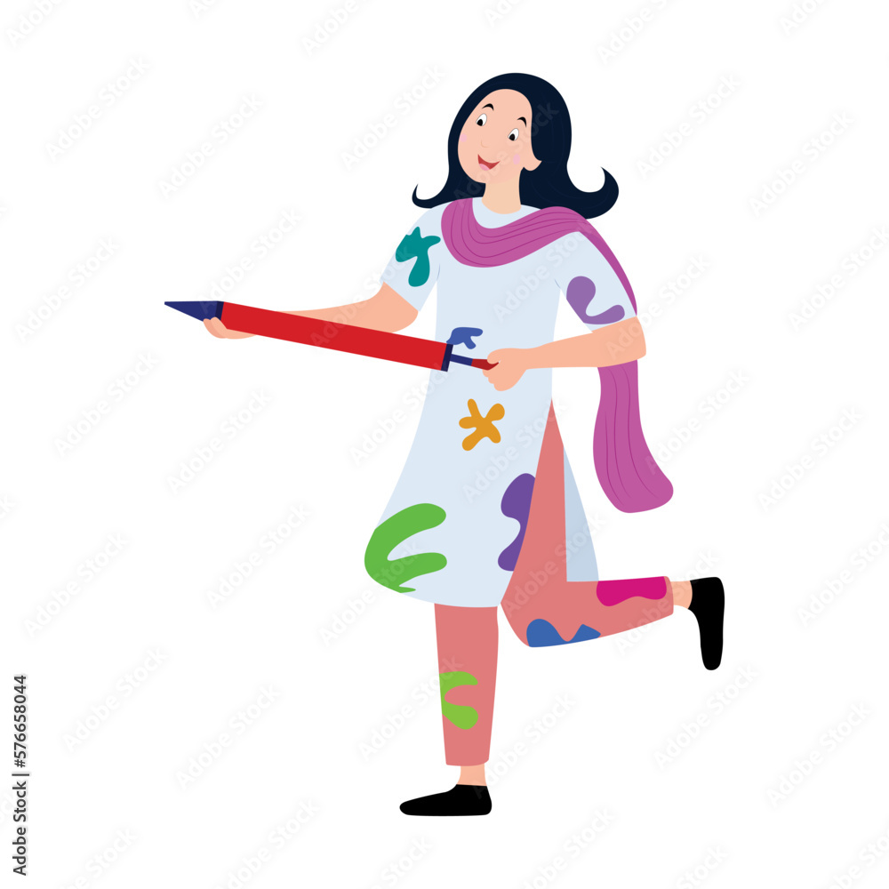 happy Holi. Cartoon Young girl Playing Holi On White costume. vector illustration design happy Holi. Cartoon Young girl Playing Holi On White costume. vector illustration design