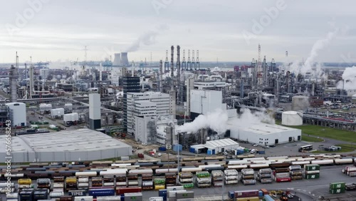 Drone flying over industry of Antwerp  photo