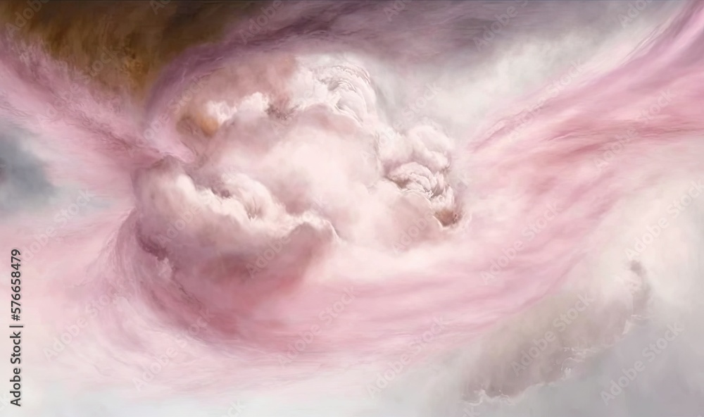  a painting of a pink and white cloud in the sky.  generative ai
