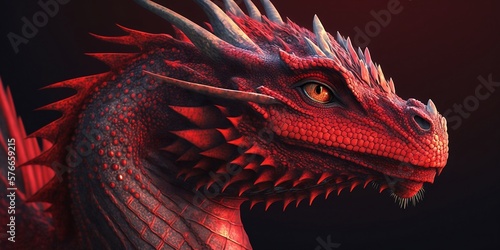 red dragon head, Generative AI. © Luxdeyri