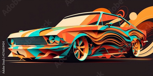 abstract graphic art of a car, Generative AI.