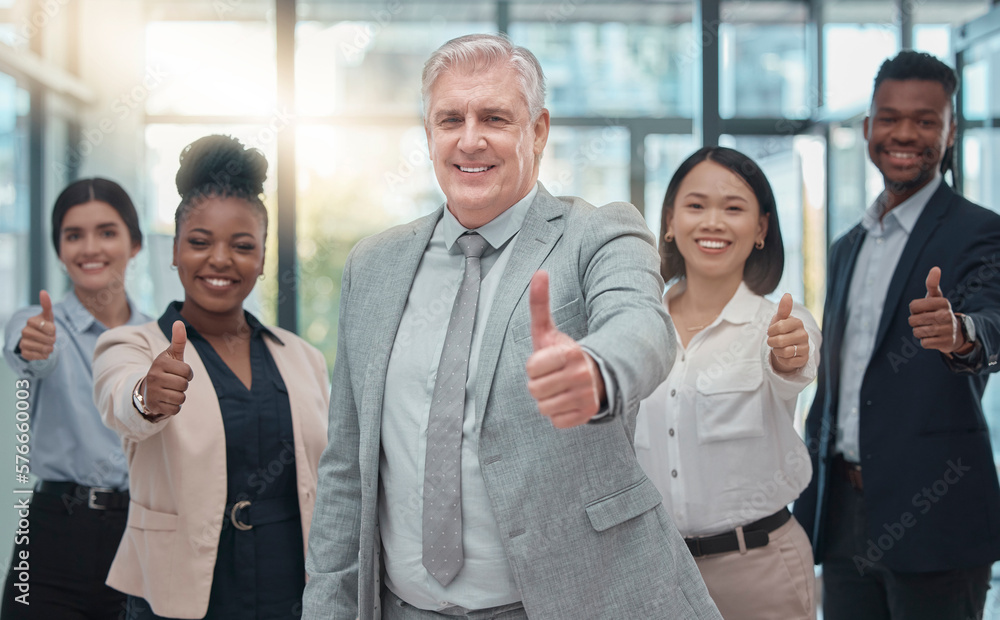 Business people, portrait and thumbs up for winning, agreement or corporate team success at the office. Happy group of employee workers with smile showing thumb emoji, yes sign or like for leadership Business people, portrait and thumbs up for winning, agreement or corporate team success at the office. Happy group of employee workers with smile showing thumb emoji, yes sign or like for leadership