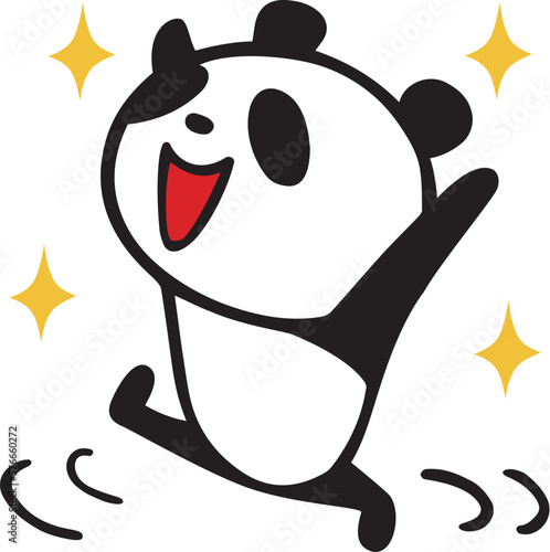 かわいいシンプルパンダ　嬉しくて走り回る(キラキラ付)