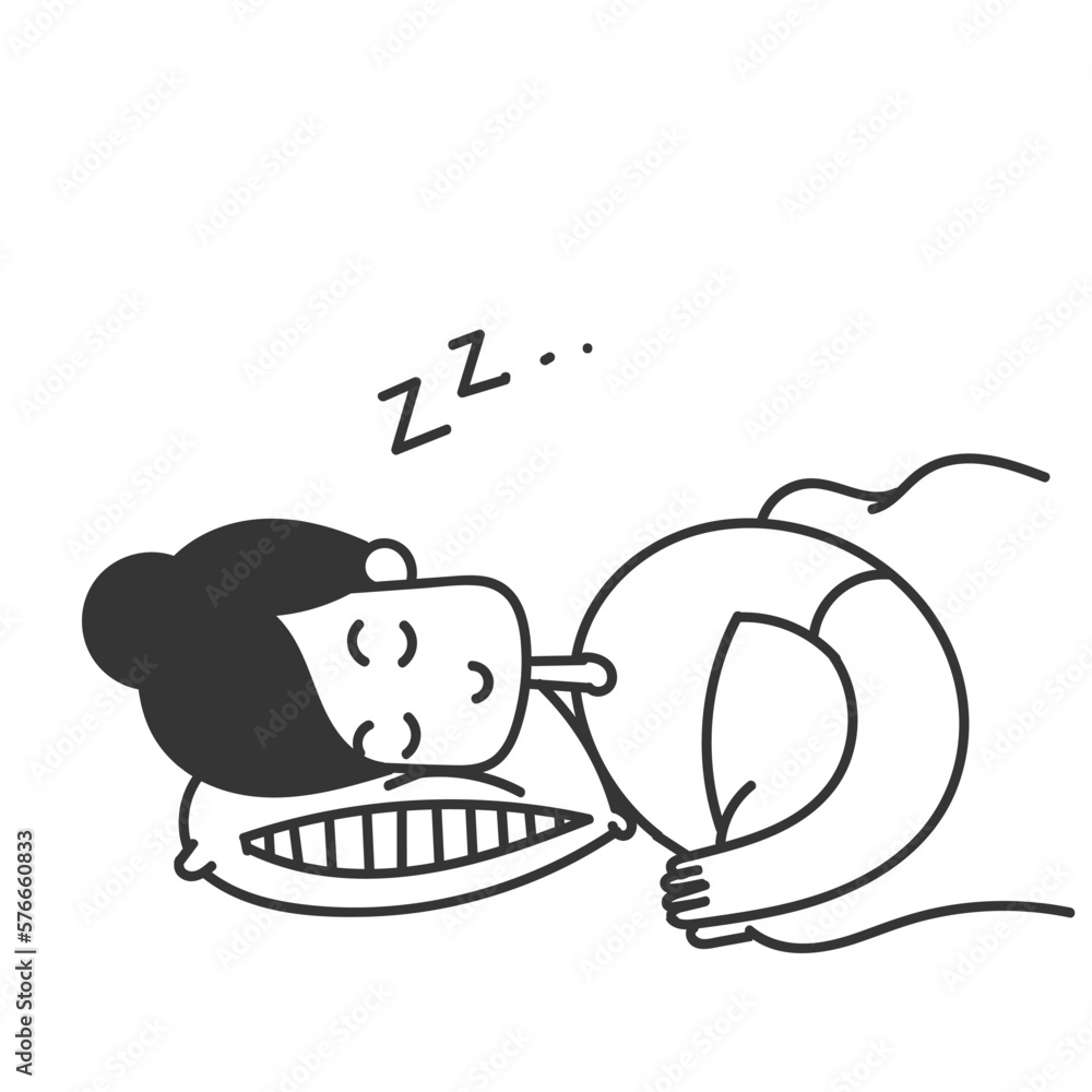 hand drawn doodle person sleep on pillow under blanket illustration hand drawn doodle person sleep on pillow under blanket illustration