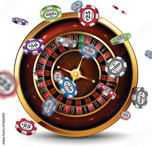 Casino roulette and chips. Realistic illustration. Object on a white background. Realistic illustration.