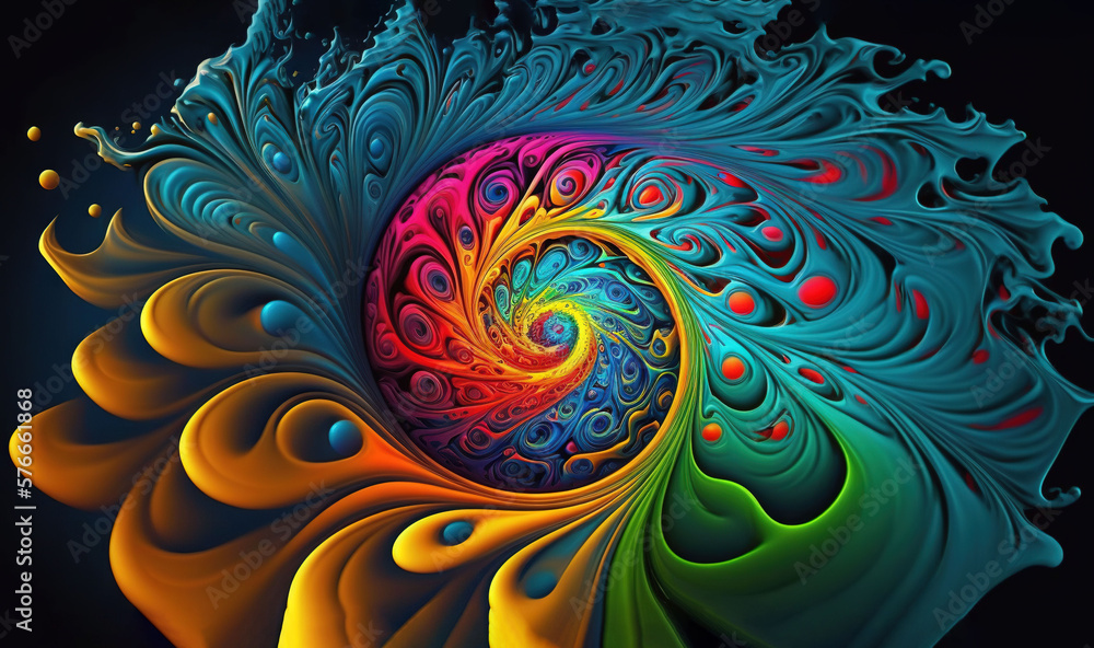 Fototapeta premium a colorful swirl with a black background and a black background. generative ai