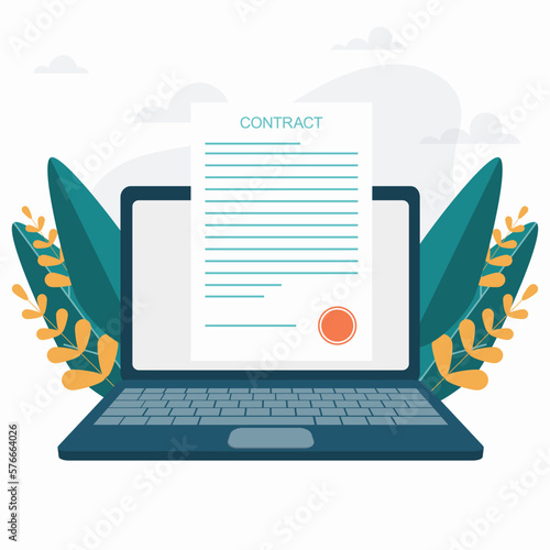 Electronic contract with digital signature. Online transactions with electronic signature. Safe conclusion of the contract, business partnership.
