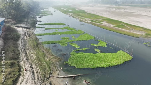 Aerial view of fishing nets along Kaliganga river in  Manikganj, Bangladesh. photo