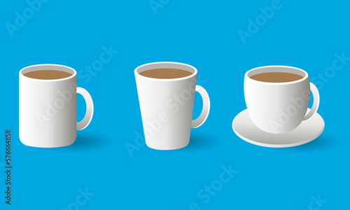 Coffee mug in flat style. Set of three cups