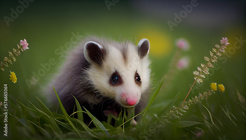 A opossum playing in the grass generative AI