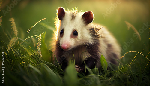 A opossum playing in the grass generative AI