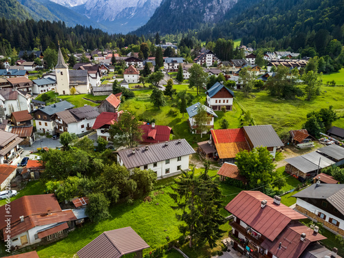 The mountain town of Valbruna and the Julian Alps. Dream nature. Friuli.