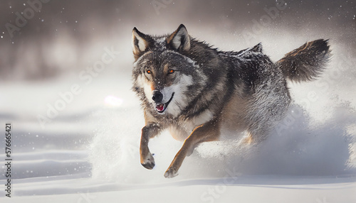 A wolf running through the snow generative AI