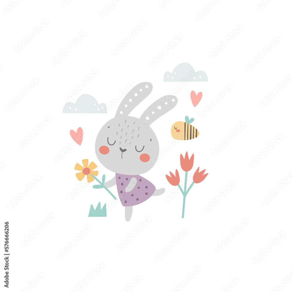 vector image of a girl bunny and flowers vector image of a girl bunny and flowers