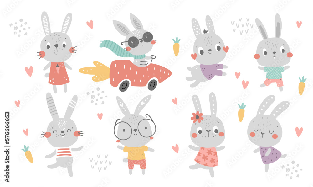 Obraz premium a vector set of cute spring bunnies