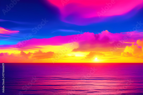Sunset over the sea  colorful landscape. Generative AI