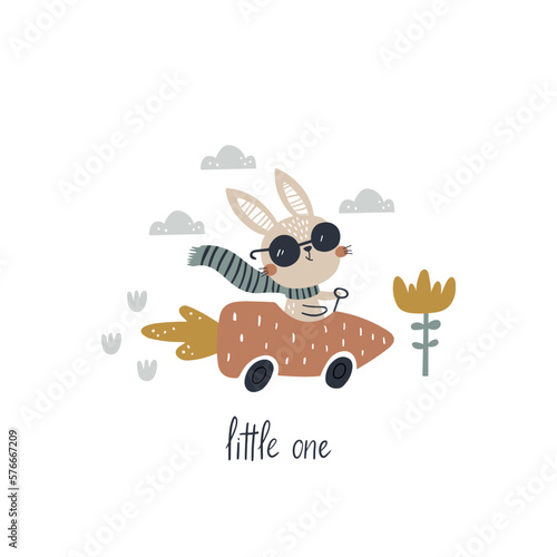 vector image of a cute bunny driver