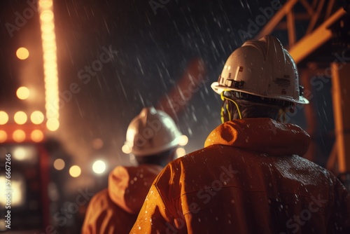 Offshore and industrial workers working on an oilrig, made with generative ai