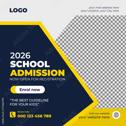 School Admission Social Media Post Design | Back To School With Discount Offer Social Media Post Template	