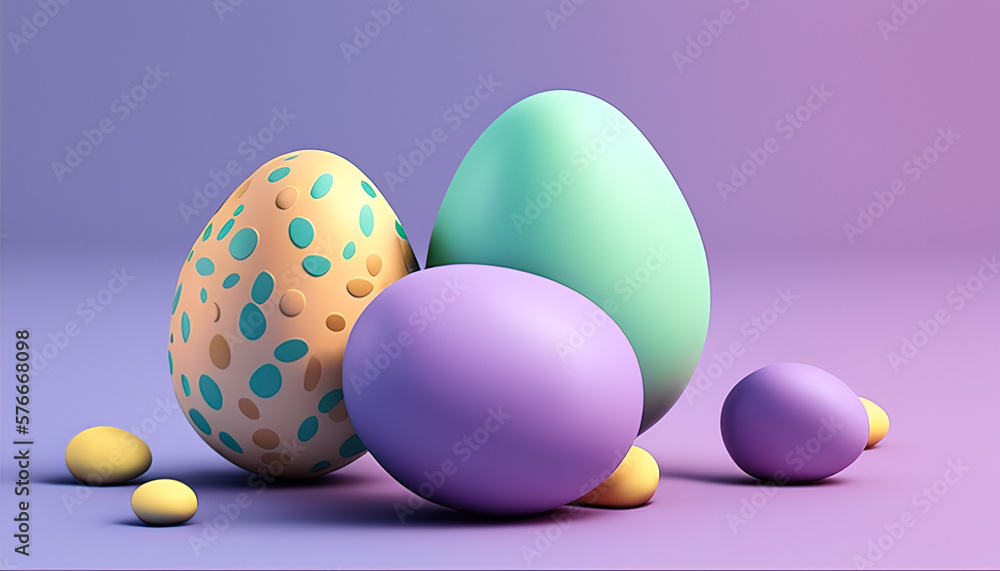 Colorful Easter eggs on pastel purple background. Creative design.