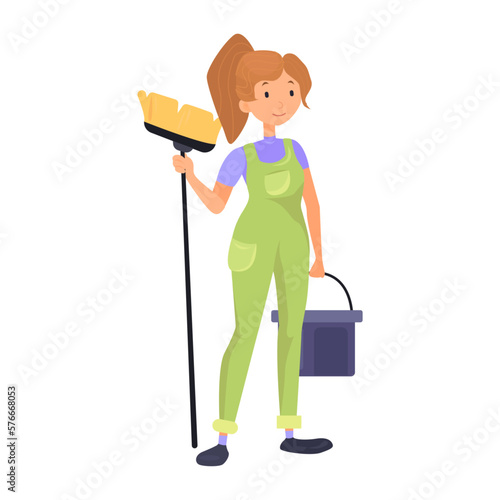 Sweeping floor flat icon. Colored vector element from cleaning lady collection. Creative Sweeping floor icon for web design, templates and infographics.