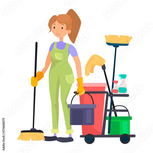 Office charwoman flat icon. Colored vector element from cleaning lady collection. Creative Office charwoman icon for web design, templates and infographics.