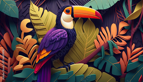 A stylized toucan in the jungle - Generative AI