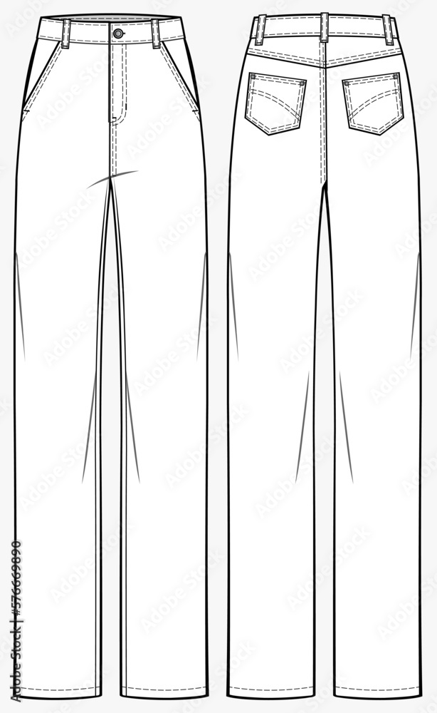boyfriend Jeans pants fashion flat technical drawing template. High ...