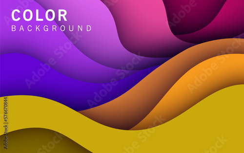 multi colored abstract yellow, orange, pink and purple wavy papercut overlap layers background. eps10 vector