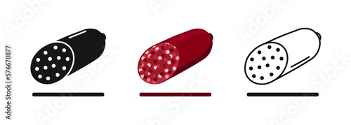 Salami sausage vector set. Half sausage, stick salami