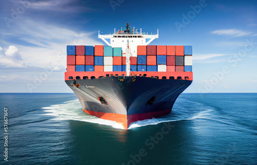 Container ship full of containers for logistics. Generative AI. 