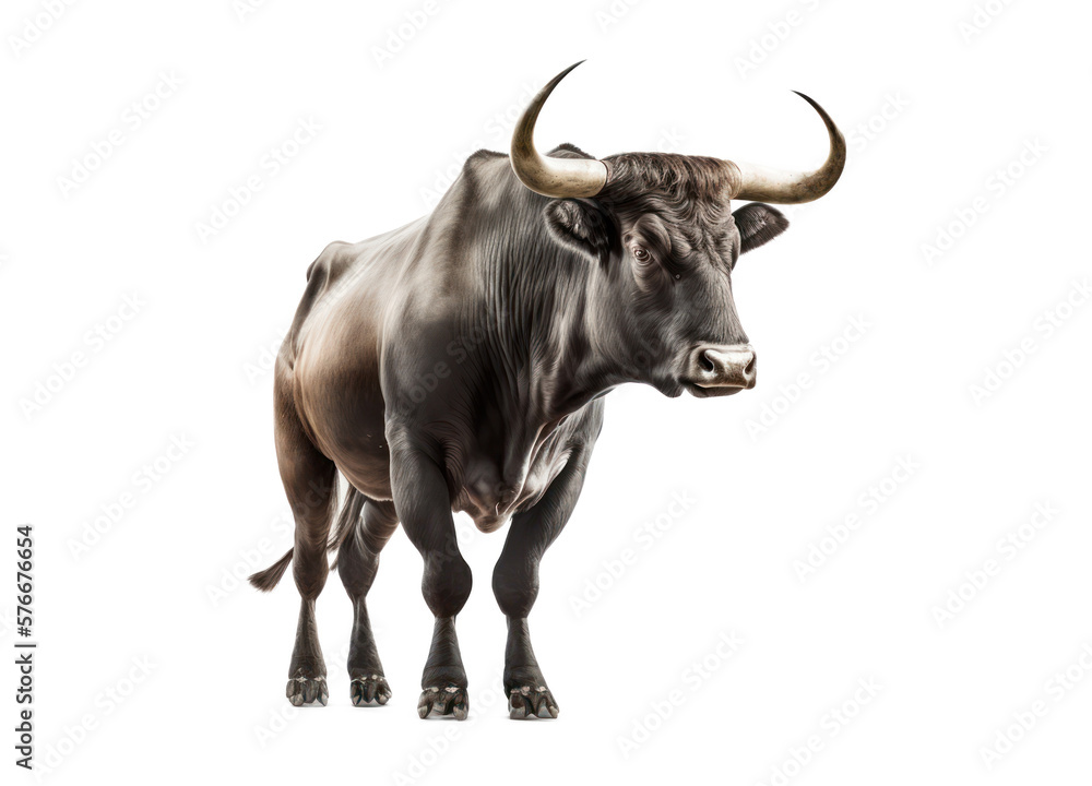 Bull isolated on white, transparent background, PNG, generative ai	
