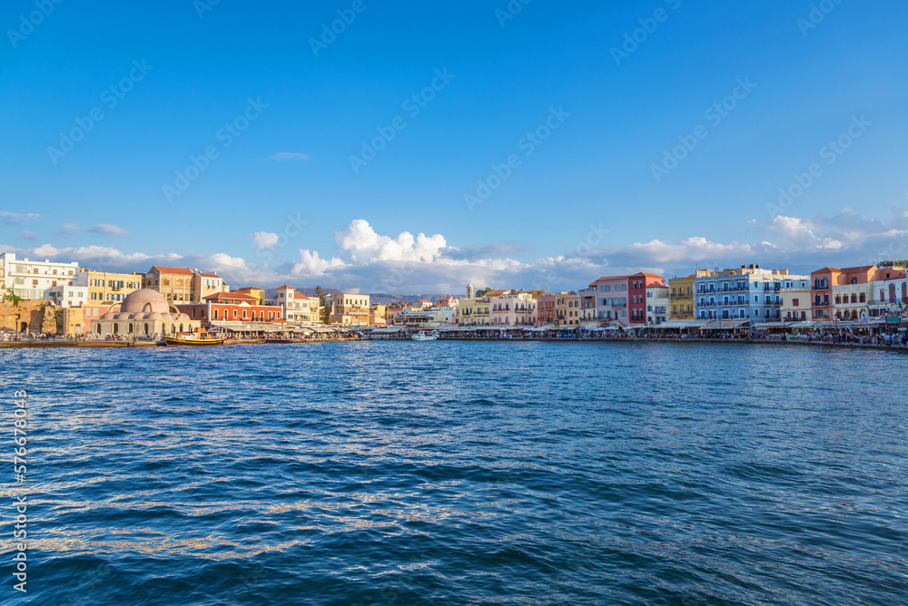 harbor of Chania town from sea, Crete, Greece