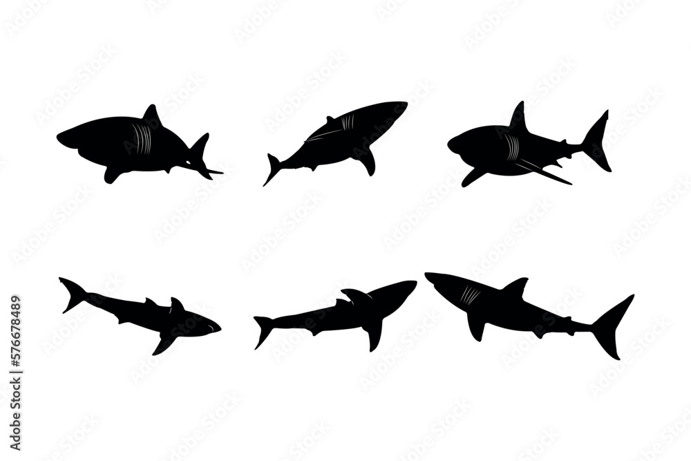 Collection of black silhouettes sharks Collection of black silhouettes sharks