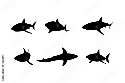 Collection of black silhouettes sharks