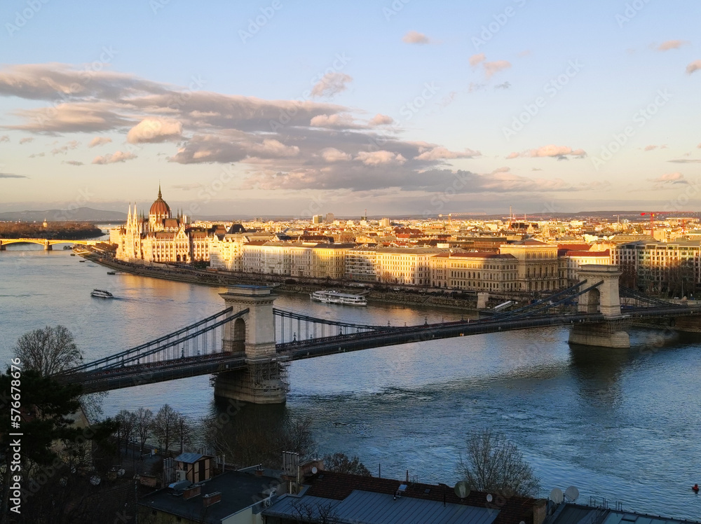 panoramic view of Budapest seen from Buda side