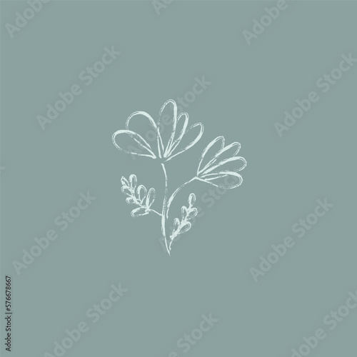 Linear drawing of a flower with brush leaves.