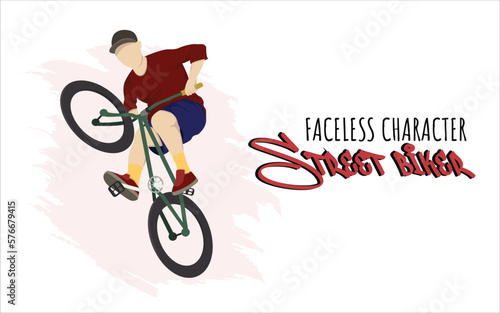 Faceless character, street biker