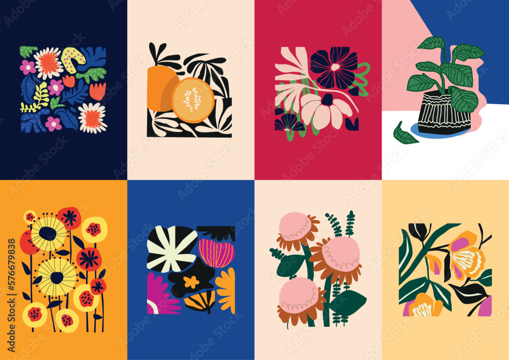 Abstract vector illustration set of botanical printable posters. Art for postcards, wall art, banner, background Abstract vector illustration set of botanical printable posters. Art for postcards, wall art, banner, background