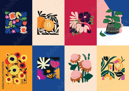 Abstract vector illustration set of botanical printable posters. Art for postcards, wall art, banner, background