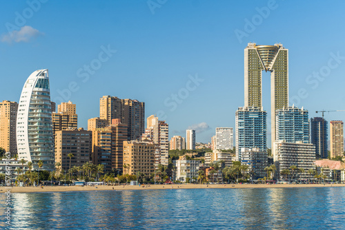high modern buildings apartment buildings and hotels on the Ponent beach photo