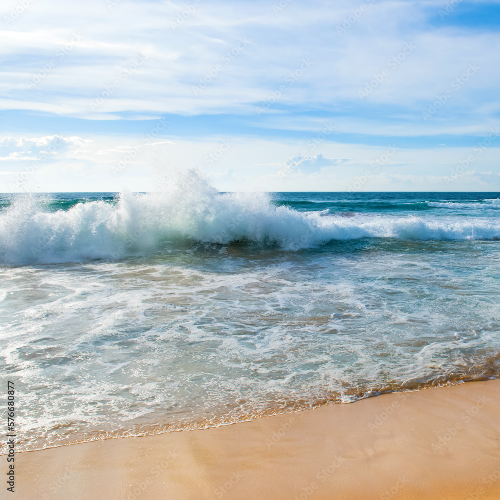Tropical sandy beach with big waves. Tropical sandy beach with big waves.