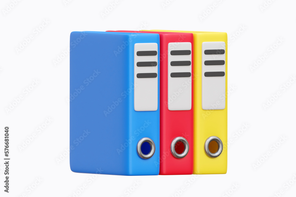 3d Archive folders for paper documents storage organization. Blue, red and yellow documents. Isolated 3d object on a white background 3d Archive folders for paper documents storage organization. Blue, red and yellow documents. Isolated 3d object on a white background