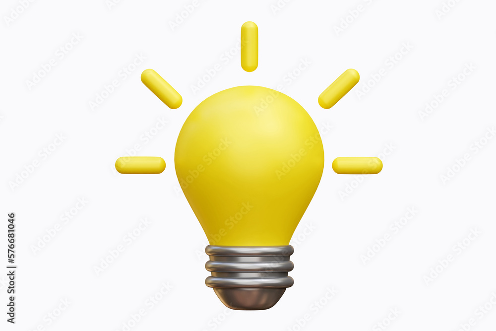 3d Yellow light bulb icon. Idea, solution, business, strategy concept. Isolated 3d object on a white background 3d Yellow light bulb icon. Idea, solution, business, strategy concept. Isolated 3d object on a white background