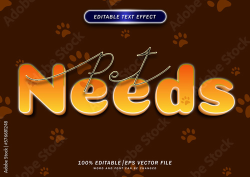 Pet needs cute text style effect. editable font effect. colorful vector design.