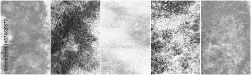 Set Of Black Halftone Texture On White Background. Modern Dotted Futuristic Backdrop. Fade Noise Overlay. Digitally Generated Image. Pop Art Style. Vector Illustration, Eps 10.